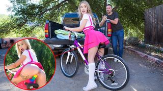 Sexy girl loves riding her bike modified with a dildo attached to her bike seat!