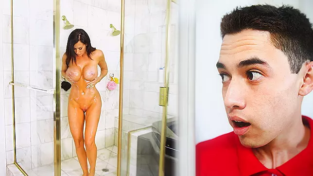 This guy gets caught sneaking around and spying on his nude mamma in the shower